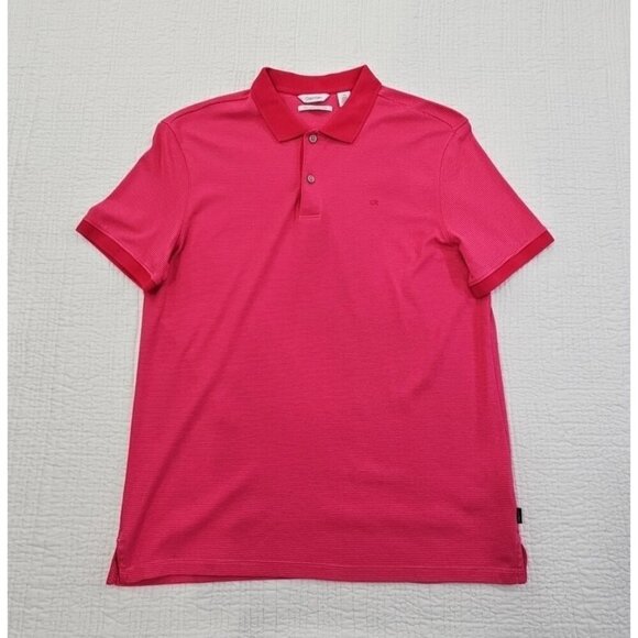 Calvin Klein The Liquid Touch Polo Men's Medium Pink Red Stripe EUC LN Tennis - Picture 1 of 16